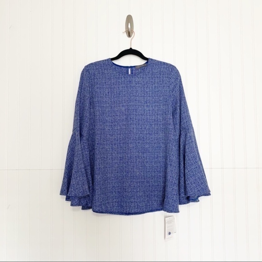 Poplook Trumpet Sleeve Blue Begonia Blouse